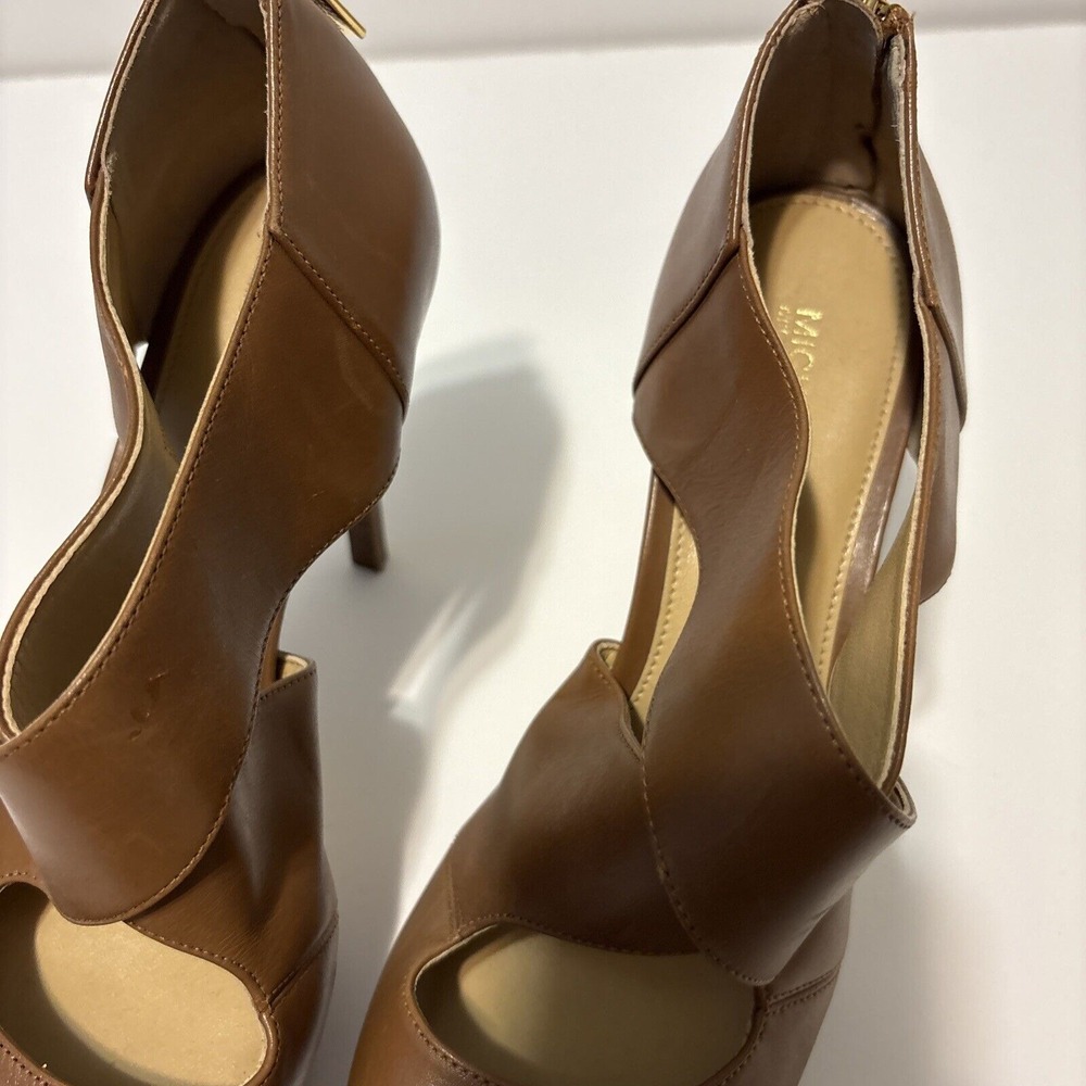 EUC MICHAEL MICHAEL KORS Brown Leather Platform‎ Sandals Heels Back Zip Size 8 M - Picture 8 of 9